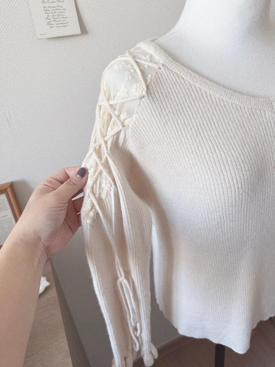 연핑크 레이스 끈 니트 상품이미지2