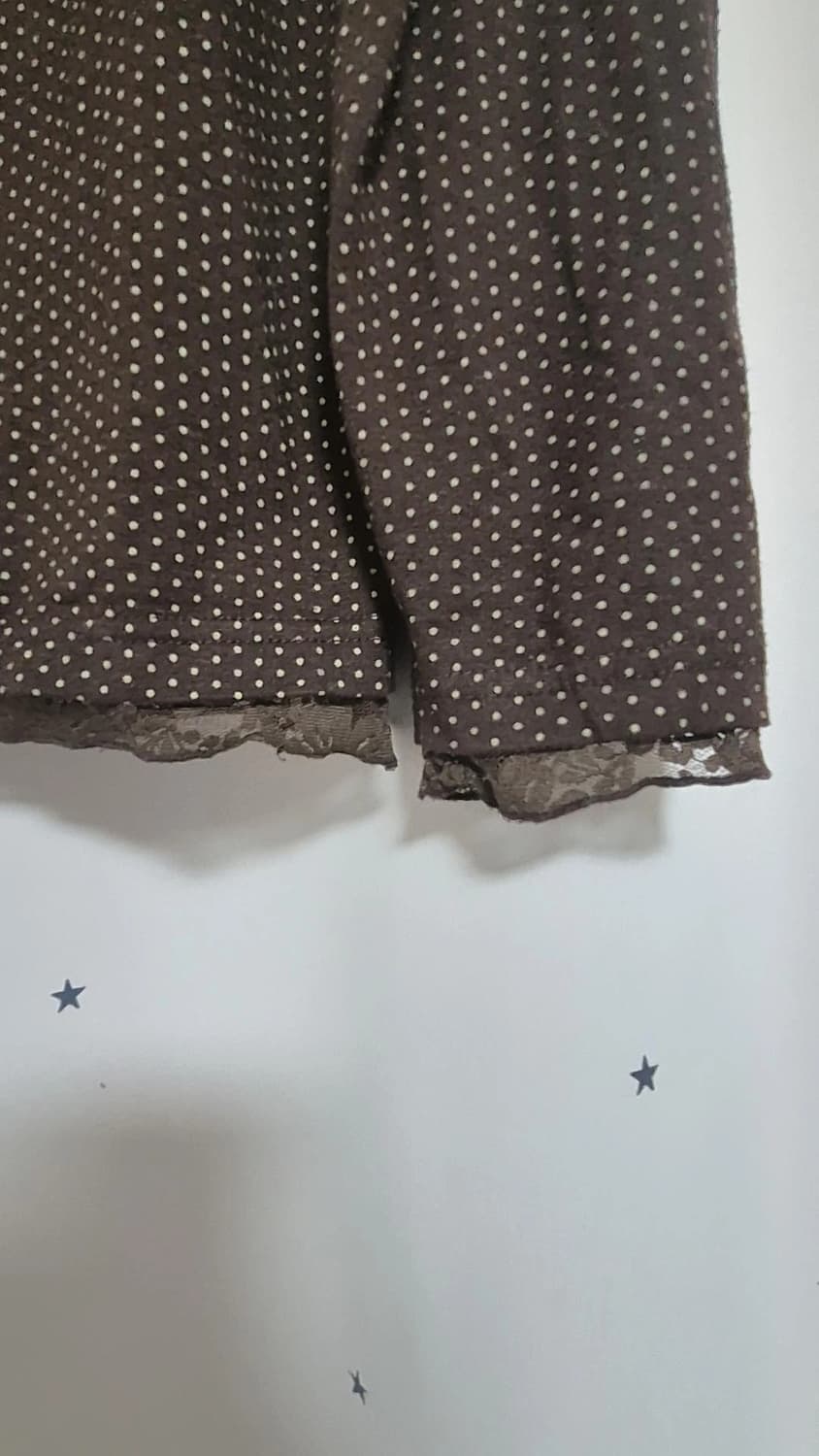 빈티지 모리걸 브라운 도트 레이스 레이어드 목폴라 티 마루 후유 상품이미지2