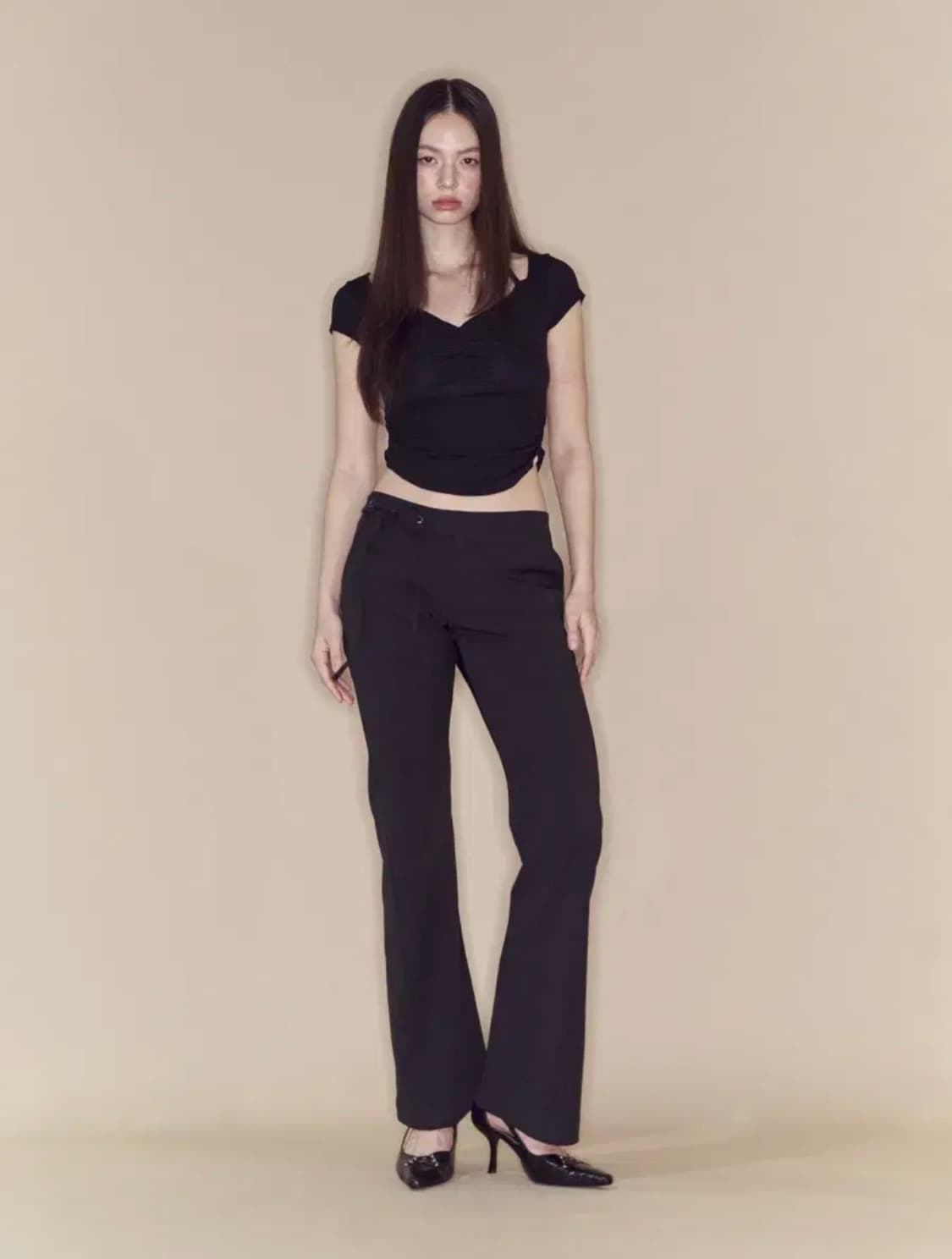 플리노팔로우 소피아 리본 부츠컷 슬랙스 블랙 1사이즈 상품이미지2