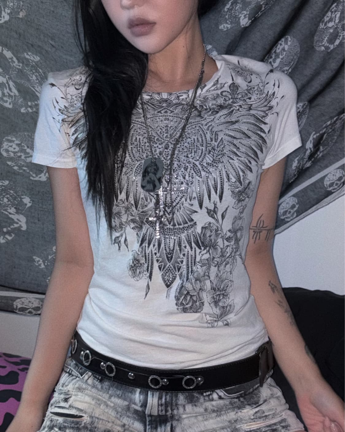 버카루 날개 큐빅 프린팅 탑 상품이미지1