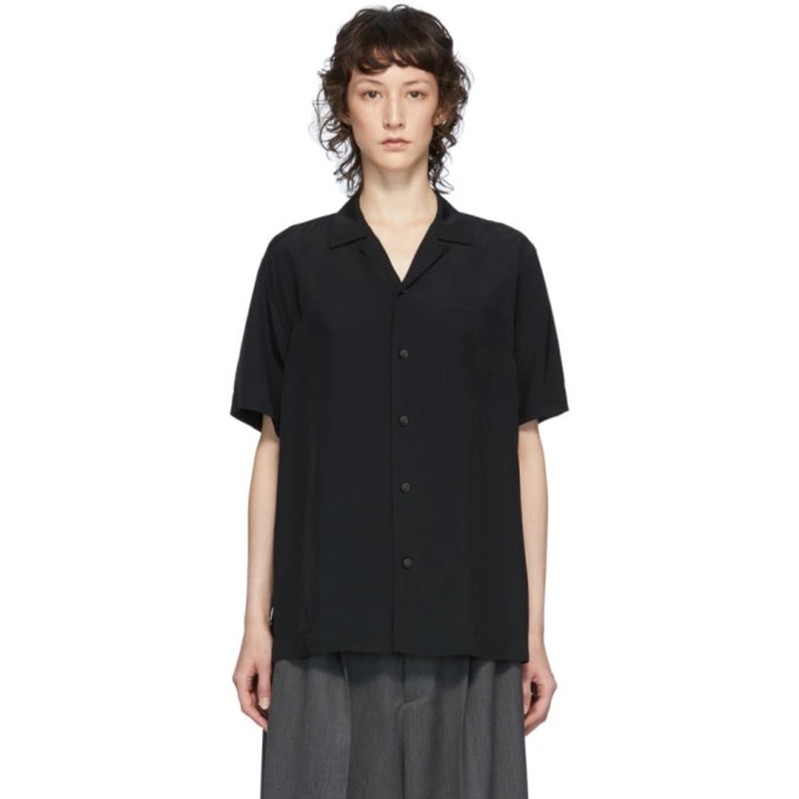 후미토 간류 백 플리츠 반팔 셔츠 블랙 3사이즈 상품이미지1