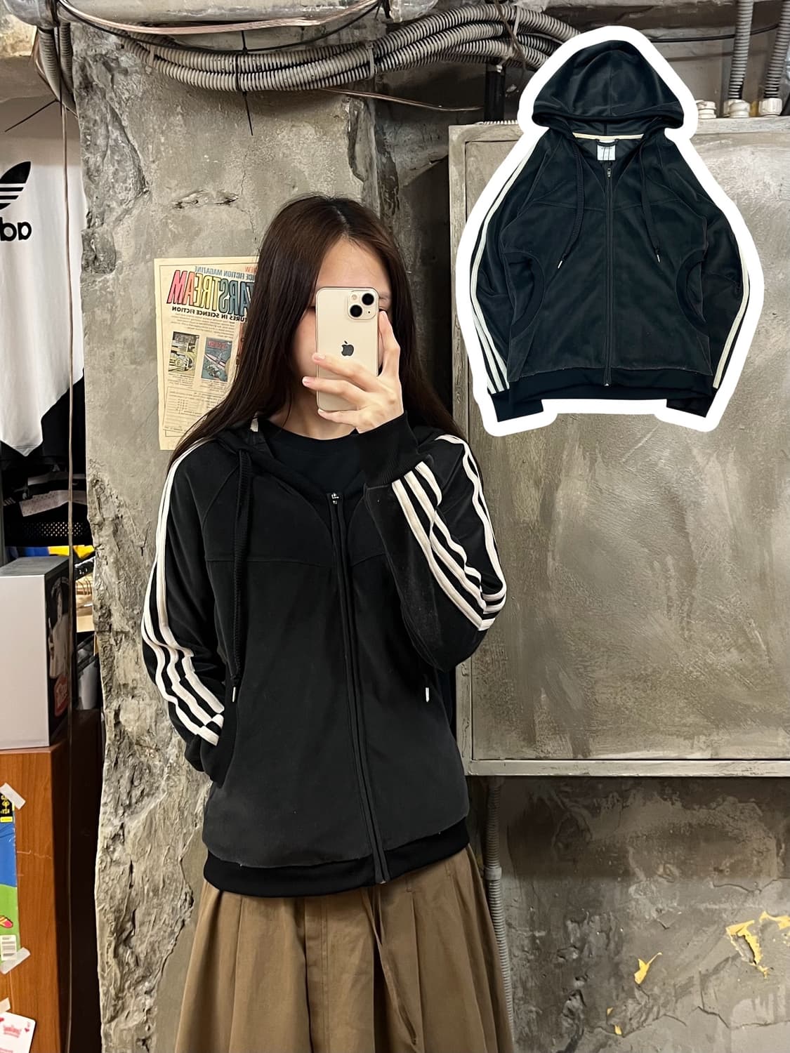 아디다스 벨벳 후드집업 블랙 95 #csz925 상품이미지1