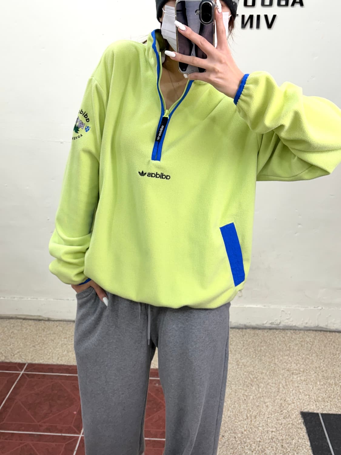 아디다스 형광색 후리스 반집업 2xl 상품이미지3