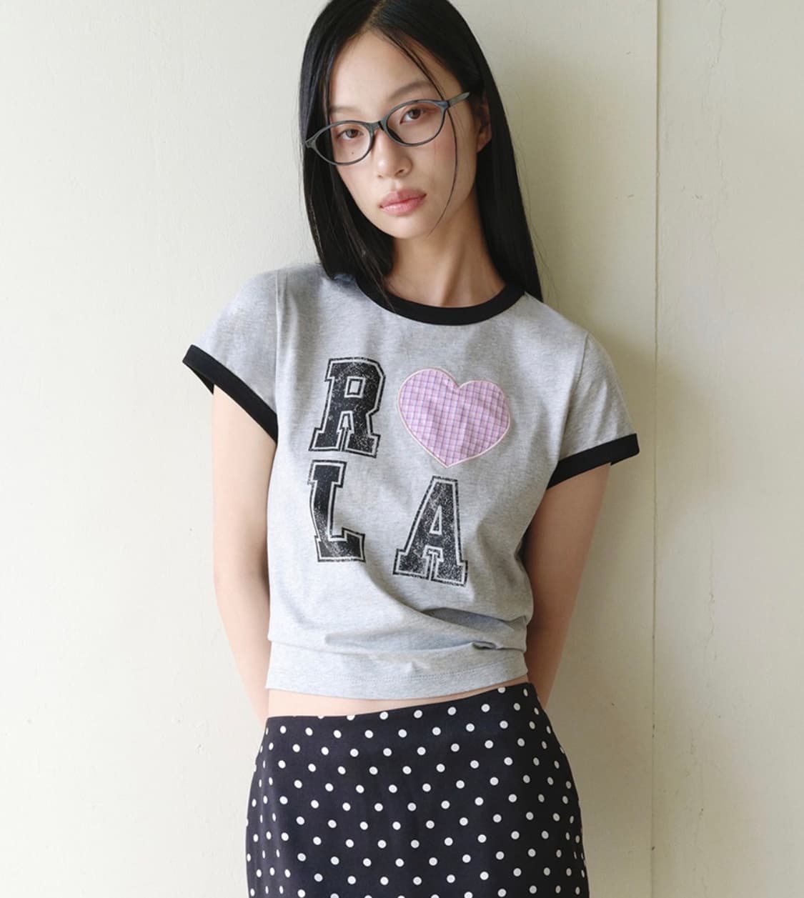 로라로라 아이러브패치워크 링거 티셔츠 그레이 상품이미지1