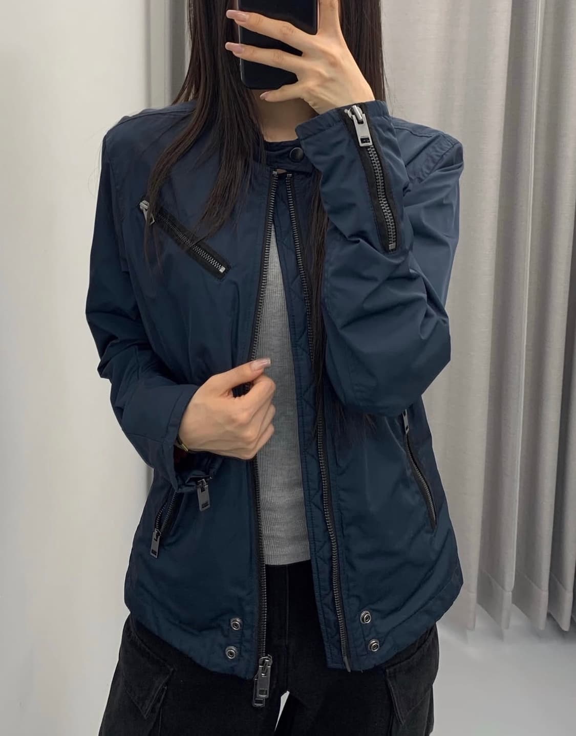 디젤 루즈핏 멀티 집 폴리쉘 바이커 자켓 상품이미지1