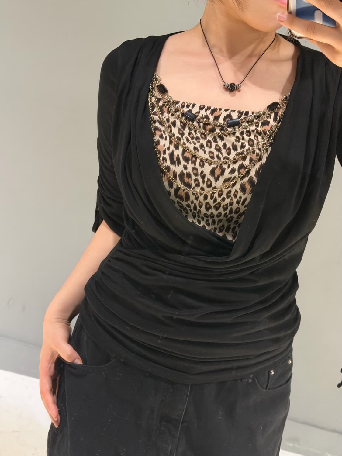 leopard layered drape detail top 상품이미지3