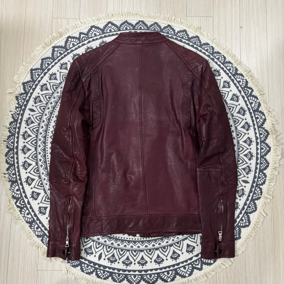 슬림 크로스 베지터블 램스킨 자켓 버건디 상품이미지4