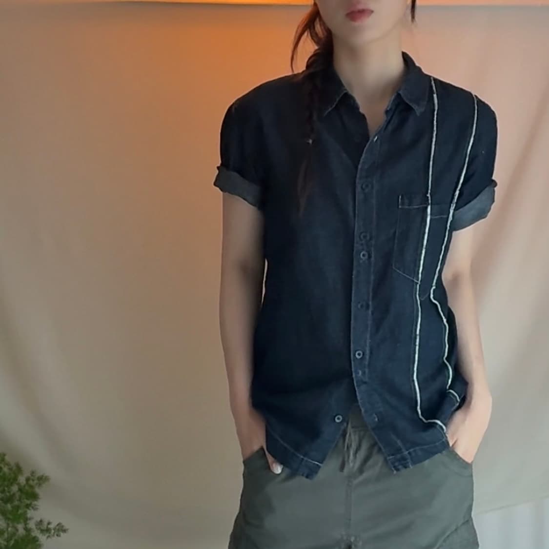 마리떼 프랑소와 저버 화이트핀라인 다크인디고 데님셔츠 상품이미지1