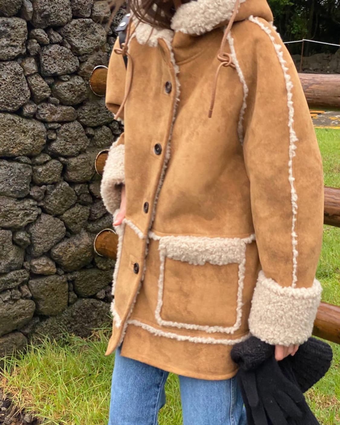 브리드 스웨이드 시어링 후드 하프 무스탕 상품이미지3