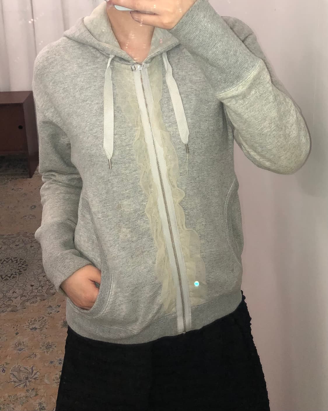 Lavin 그레이 프릴 후드집업 상품이미지4