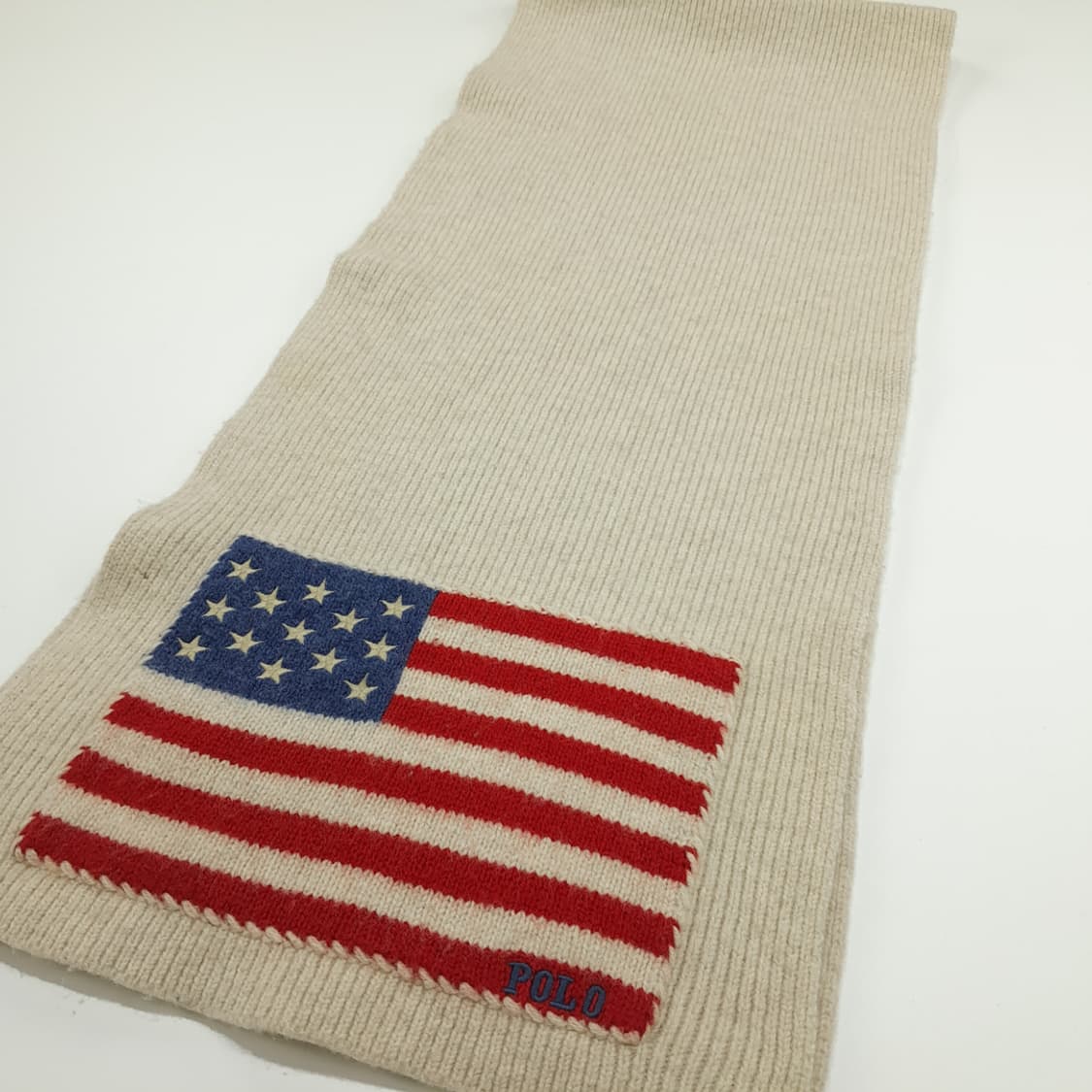 MX285 폴로 랄프로렌 아이보리 성조기 니트 목도리 머플러 상품이미지2