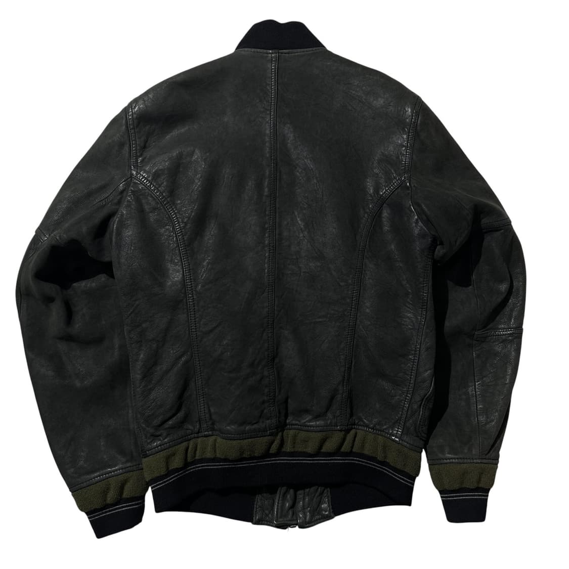 디젤 00’s Y2K 카프 레더 봄버 블루종 자켓 올리브 그린 상품이미지3