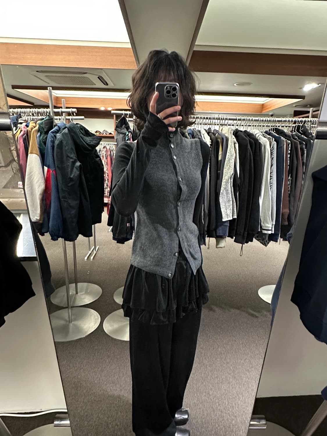 M)SunCreate 빈티지 여성 그레이 울 베스트 상품이미지1