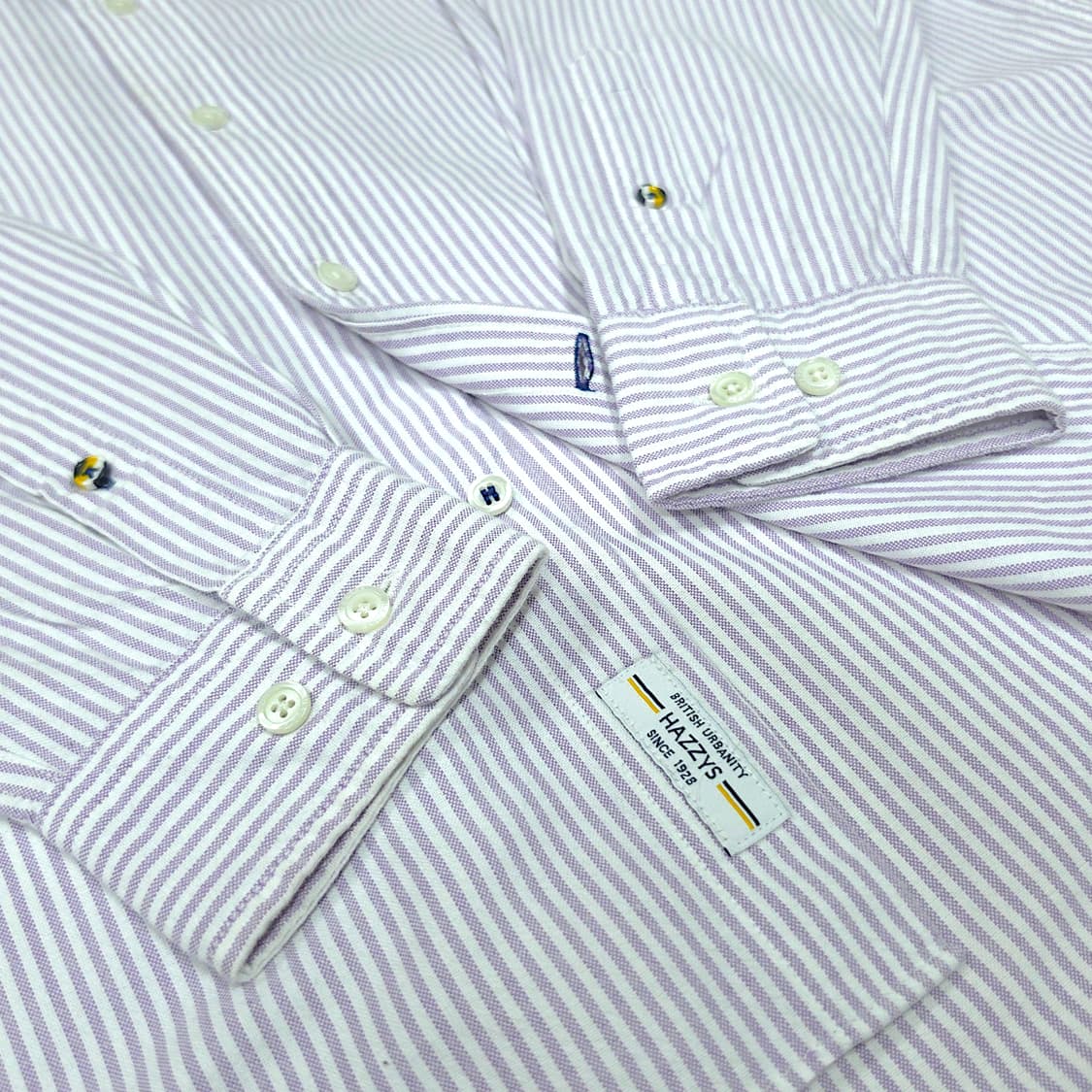 [100] 헤지스 핑크&화이트 스트라이프 버튼다운 코튼 긴팔셔츠 상품이미지6