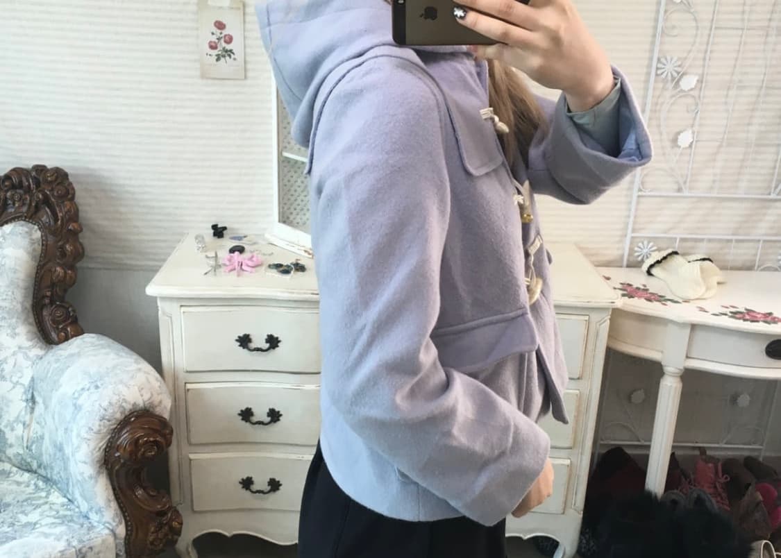 일본 빈티지 페일 퍼플 후드 더블 떡볶이 코트 상품이미지2