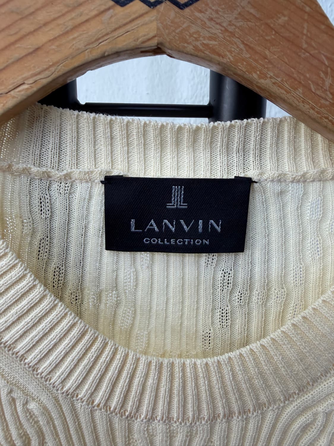 정품) 랑방 한섬 23ss 로고 팬던트 아이보리 골지 니트 90 상품이미지6