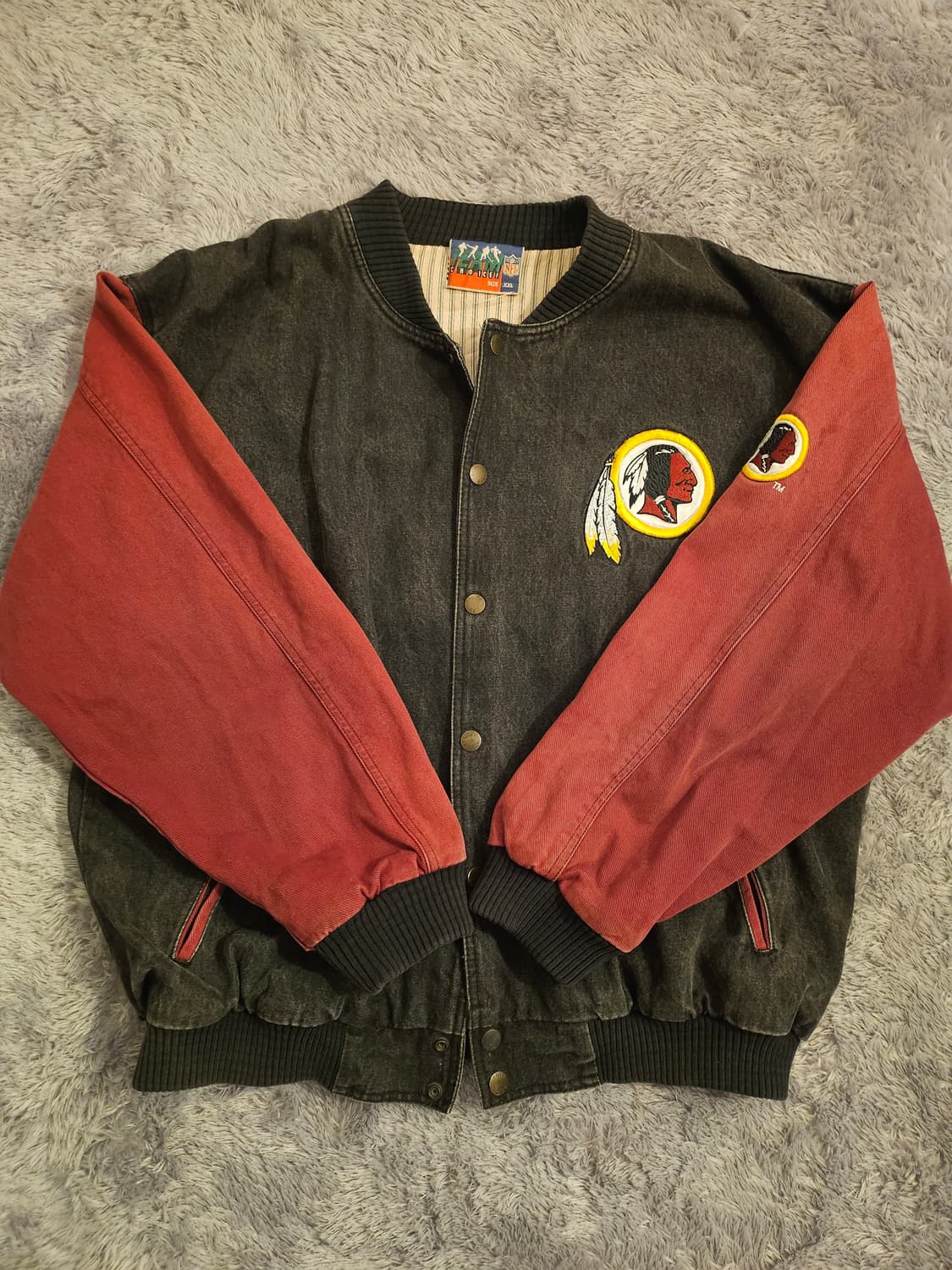 [2XL] 90s 빈티지 NFL 워싱턴 레드스킨스 데님 배색 바시티 자켓 상품이미지2