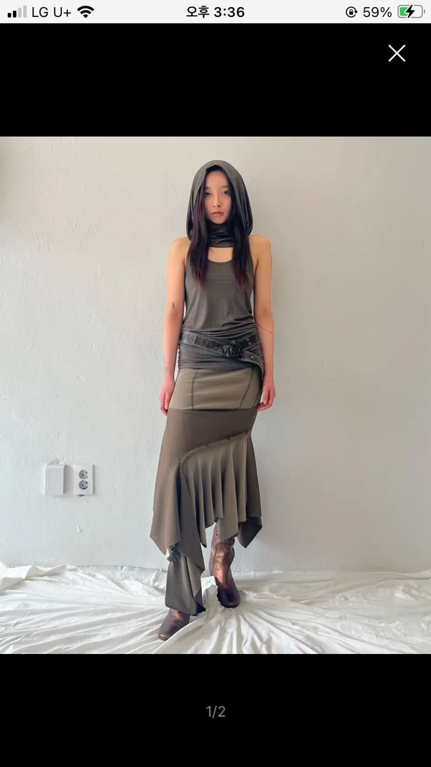나체 SHAWL NECK SLEEVELESS KHAKI 상품이미지3