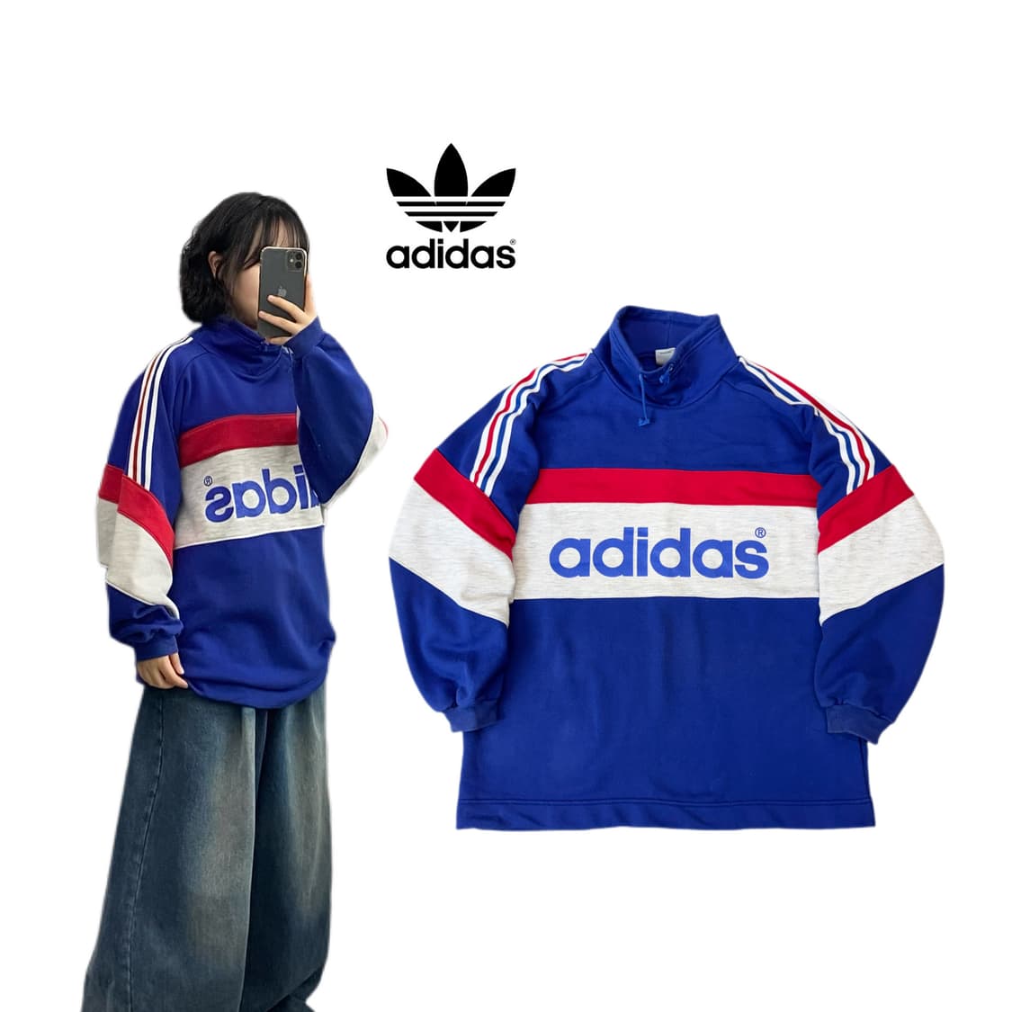 아디다스 90s 빅로고 풀오버 올드스쿨 오버핏 롱슬리브 맨투맨 상품이미지1