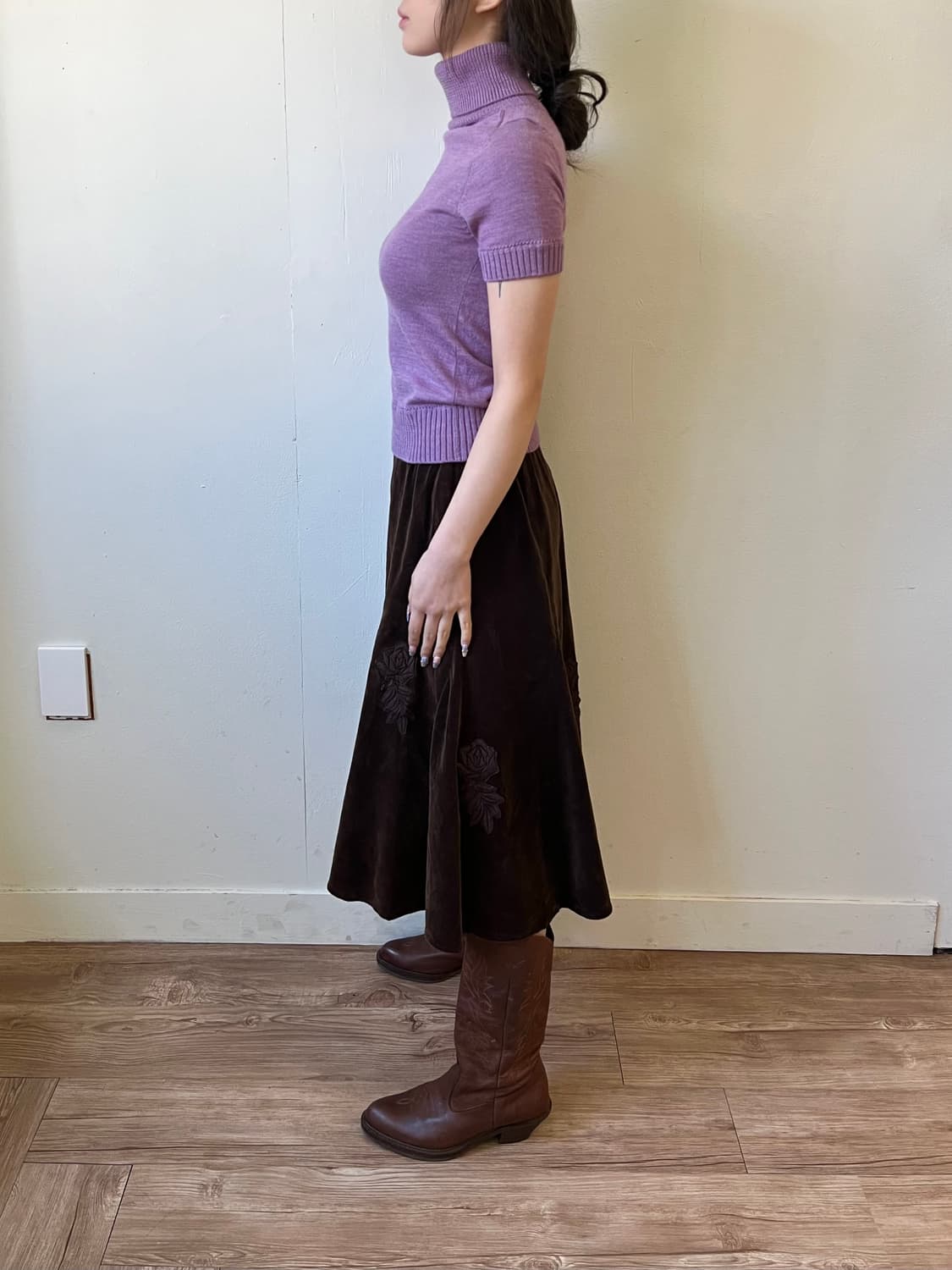 japan Vtg 벨벳 플라워 스커트 상품이미지8