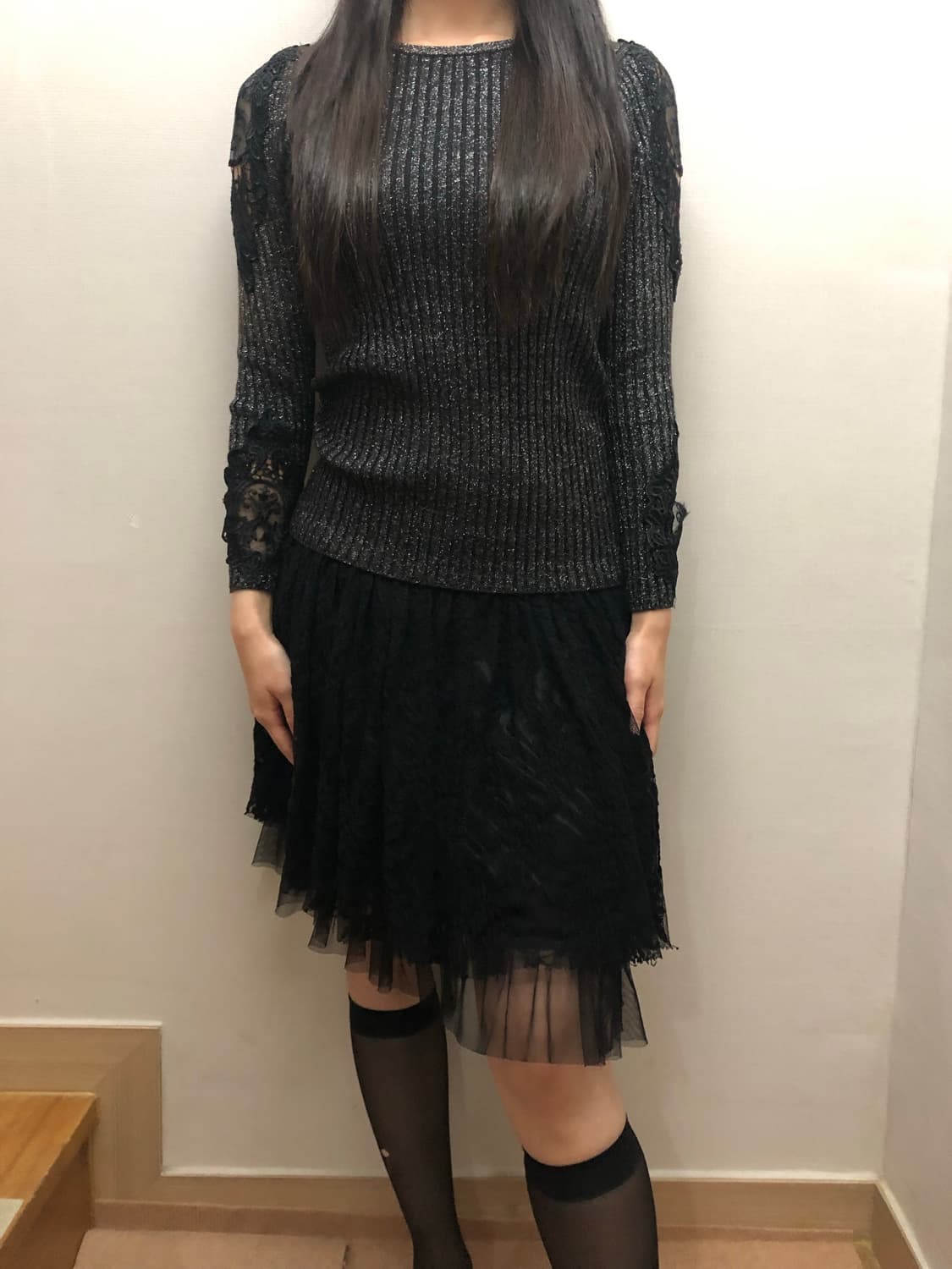 빈티지 블랙 레이스 글리터 니트 상품이미지2