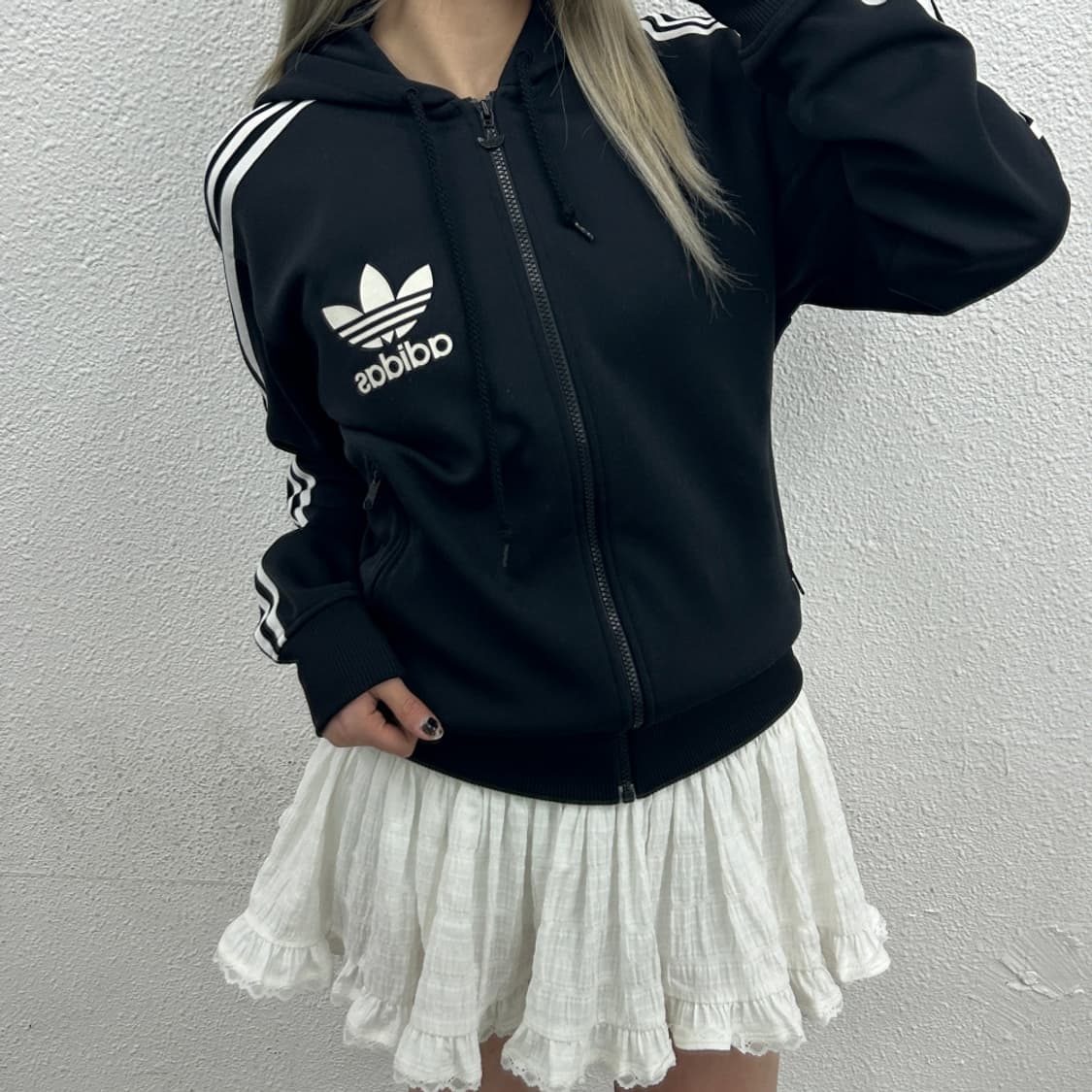 아디다스 화이트라인 블랙 플락 후드 트랙탑 L 상품이미지2