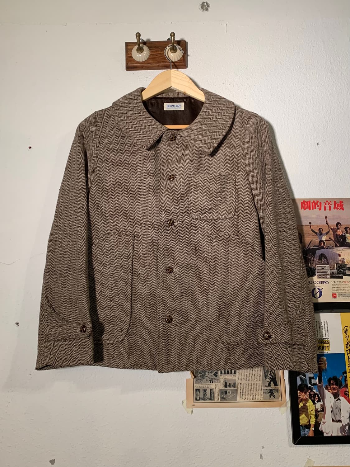 빔즈보이 헤링본 레더버튼 자켓 상품이미지1