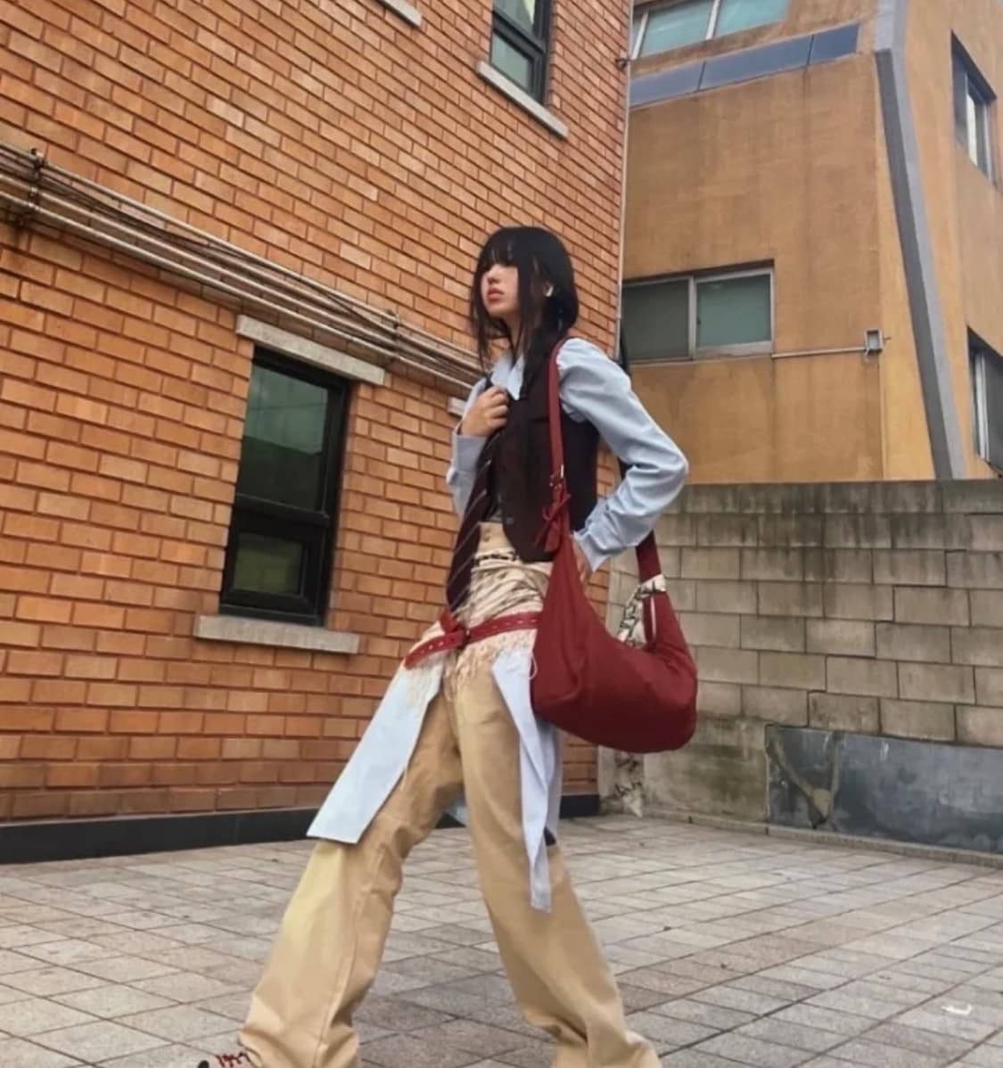 로어링라드 셔츠 지퍼 플레어 팬츠 블랙 M size 상품이미지6