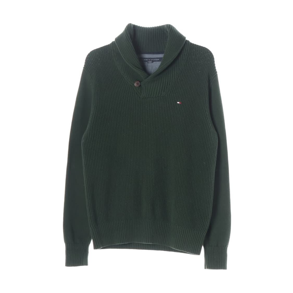 타미힐피거 숄칼라 코튼 니트 스웨터 다크그린 XS 상품이미지1