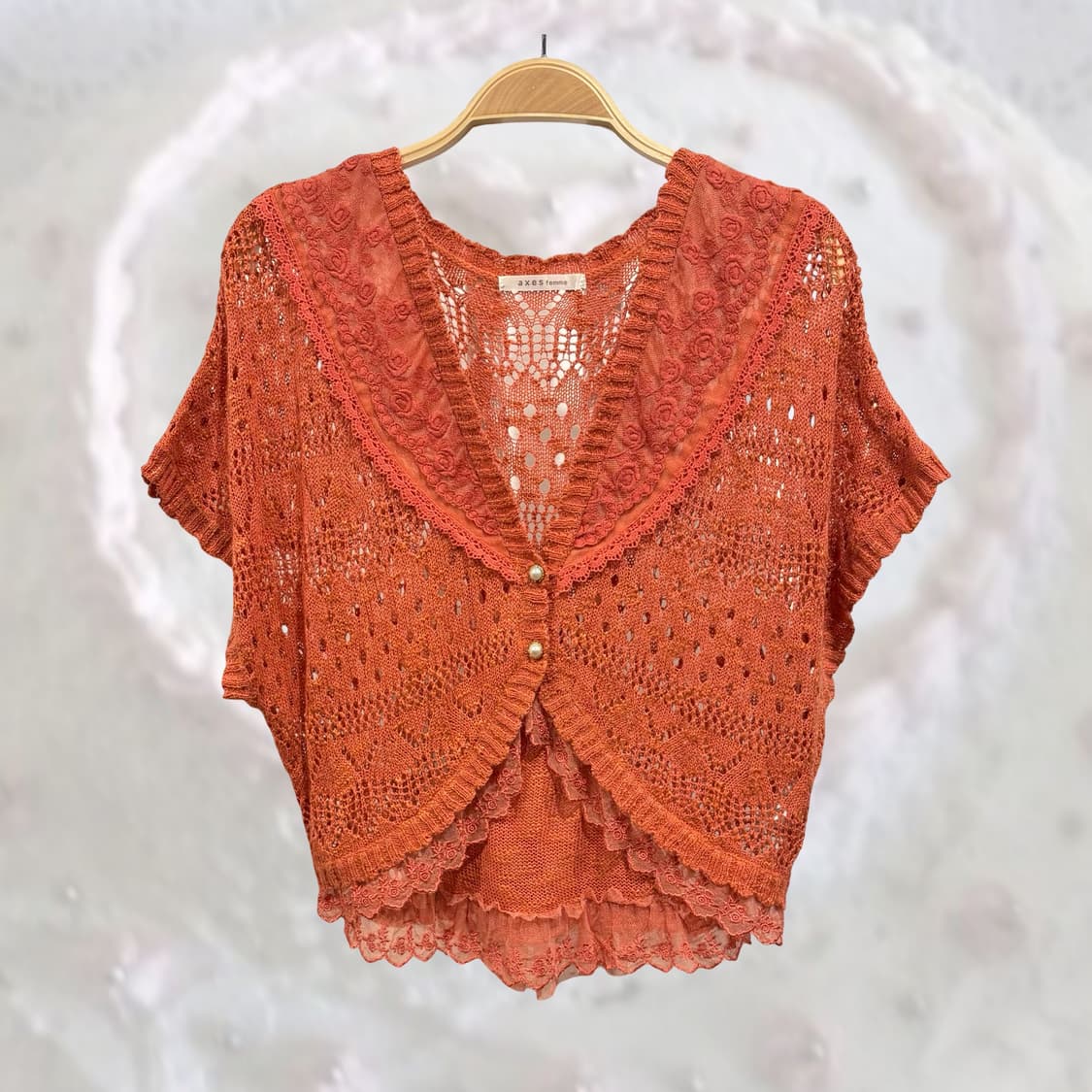 Axes femme 엑시즈팜 레이스 프릴 오렌지 숏 가디건 갸루 상품이미지1