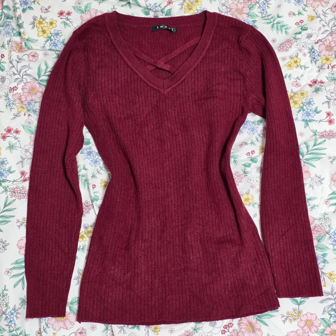 ingni 일본빈티지)스나계st 오네갸루 딱붙 v넥 x포인트 골지긴팔니트 상품이미지3