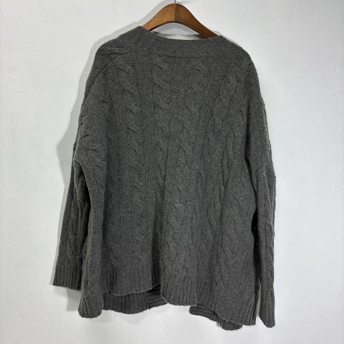 우먼FREE 폴로 랄프로렌 그레이 캐시미어혼방 노버튼 꽈배기 가디건 상품이미지3