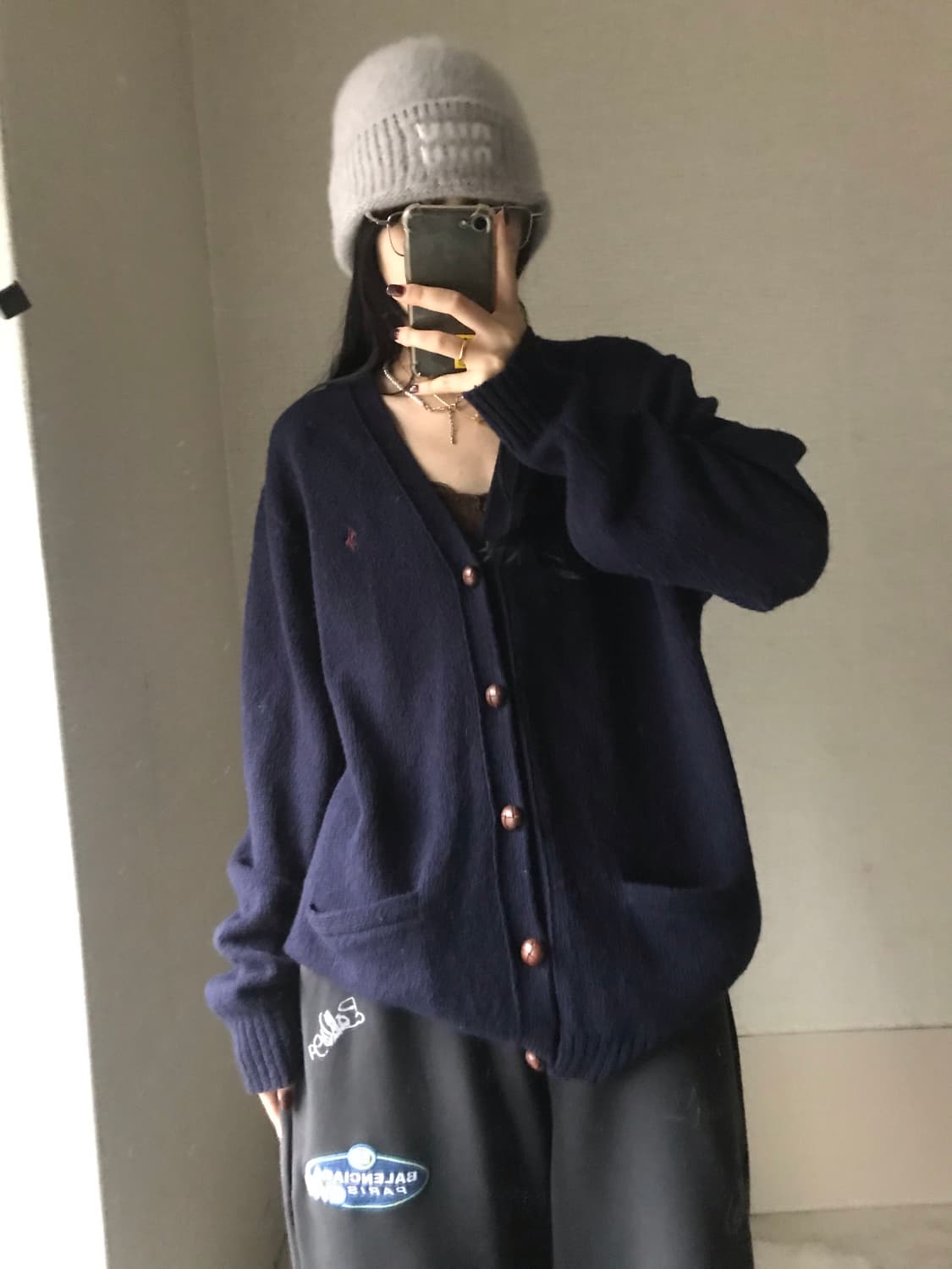 폴로 네이비 오버핏 울가디건 상품이미지5