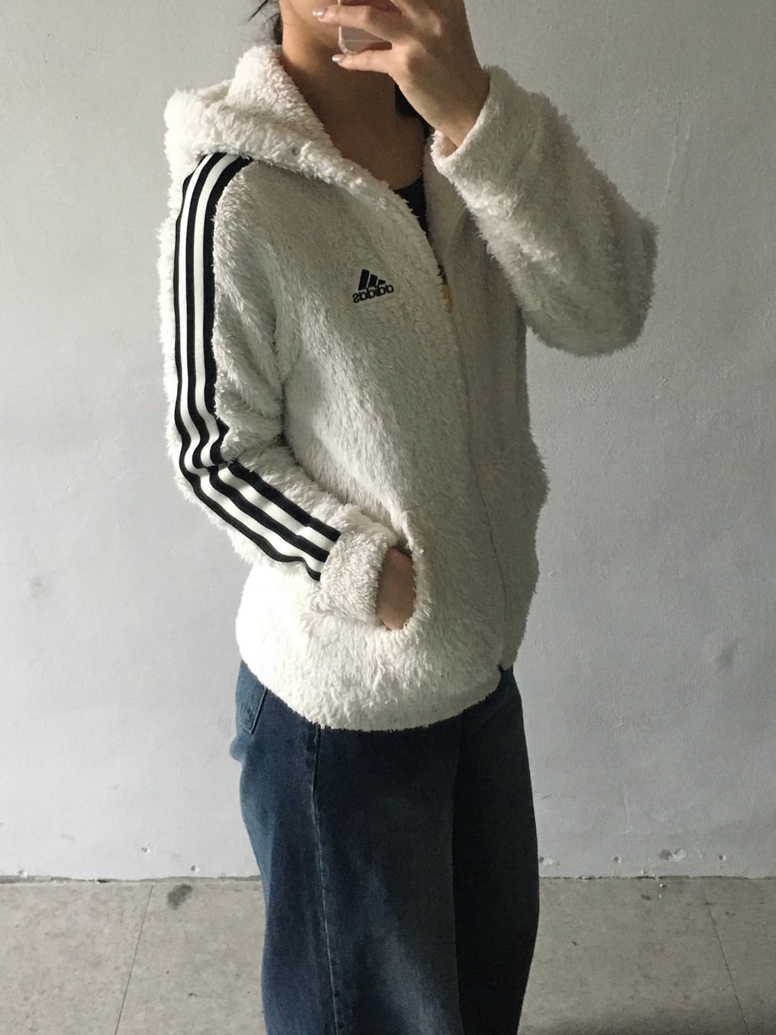 아디다스 삼선 쉐르파 후드집업 상품이미지2