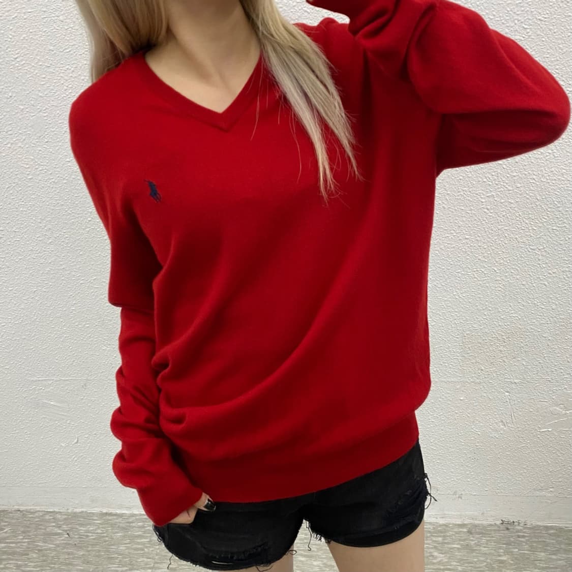 폴로 랄프로렌 네이비포니 레드 브이니트 L 상품이미지1