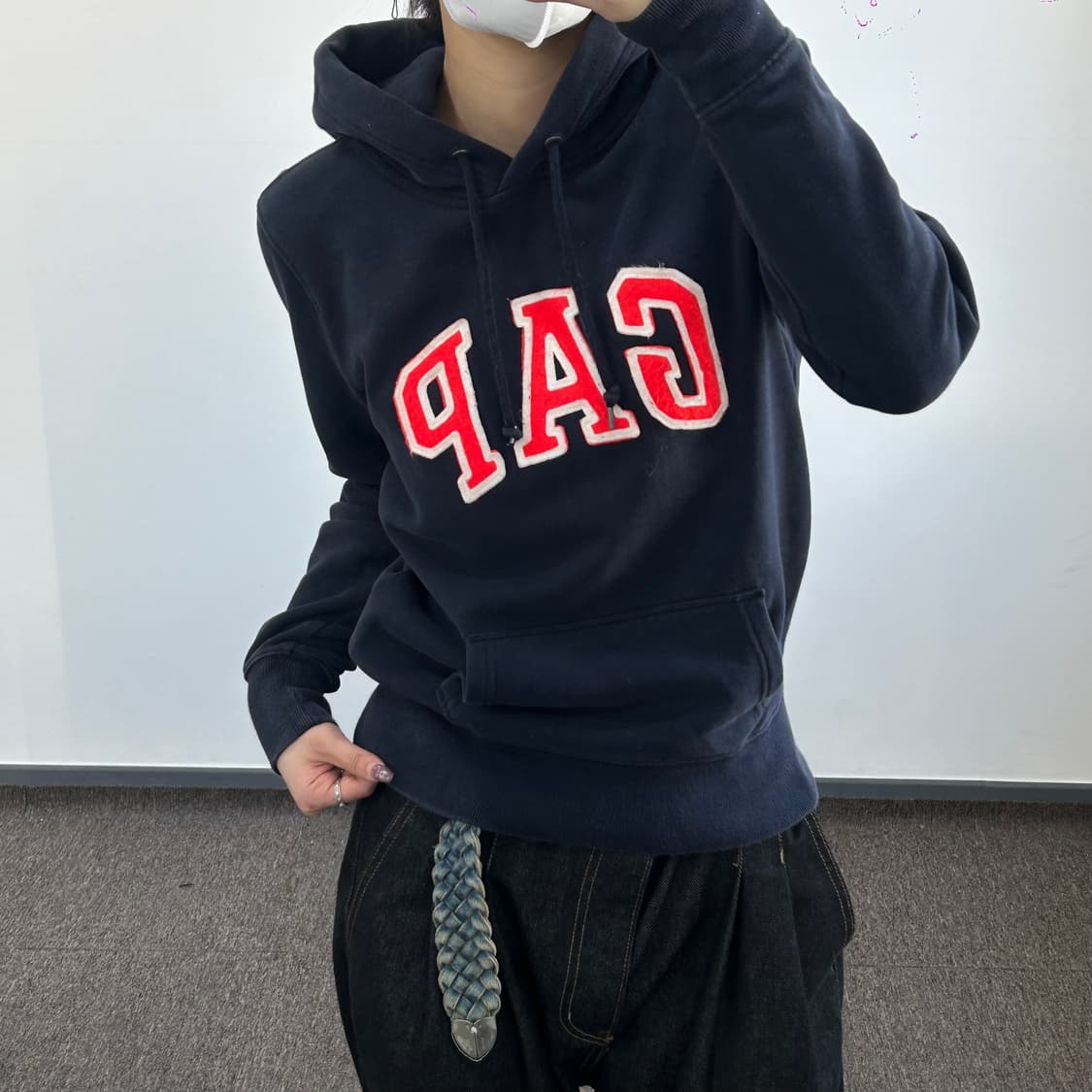 Gap 갭 오렌지 로고 네이비 후드티 상품이미지2