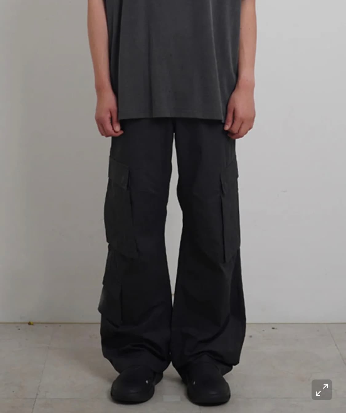 율러 와이드 빈티지 워싱 크리드 카고팬츠 차콜 M 상품이미지1