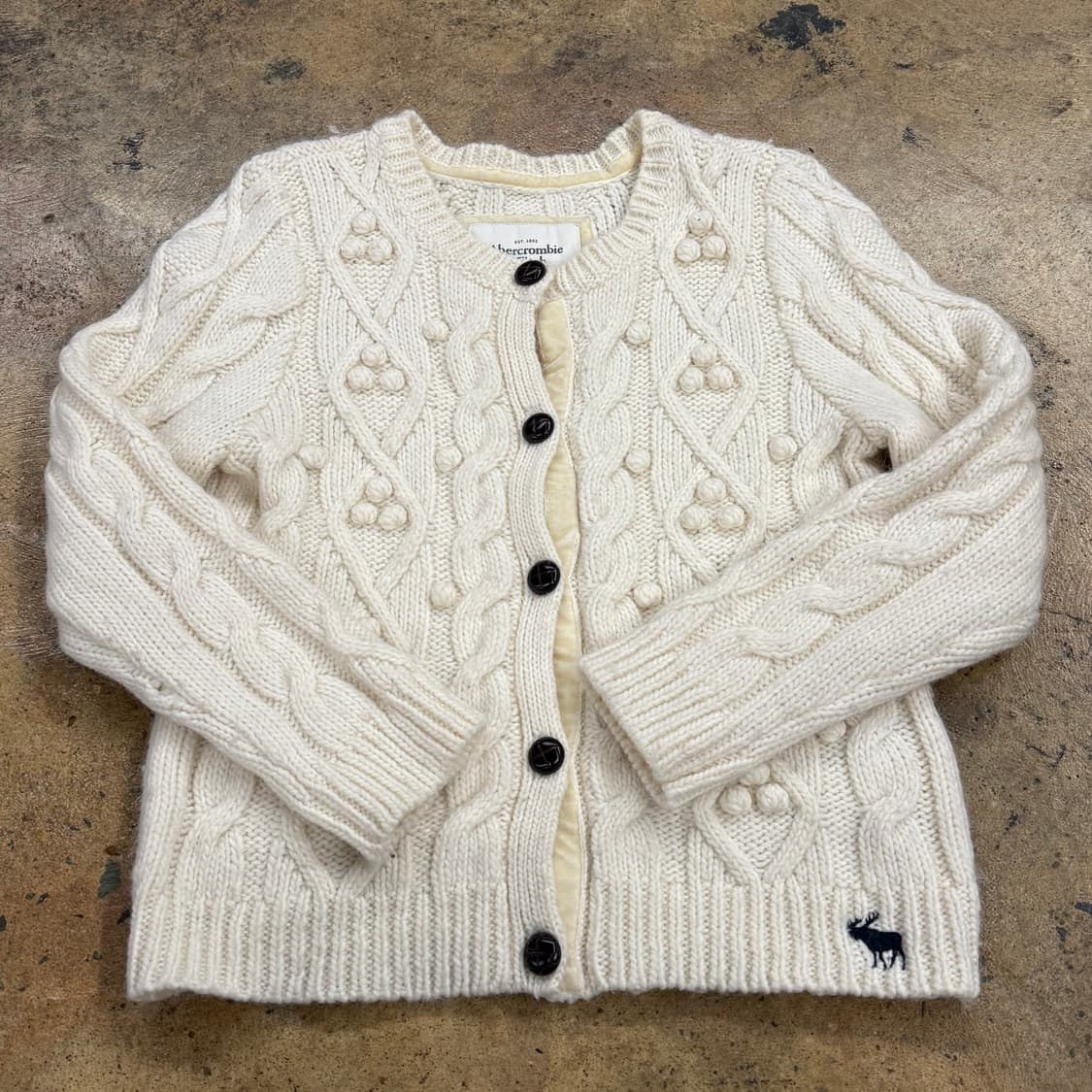 아베크롬비 화이트 크림 빈티지 모리 꽈배기 니트 가디건 상품이미지2