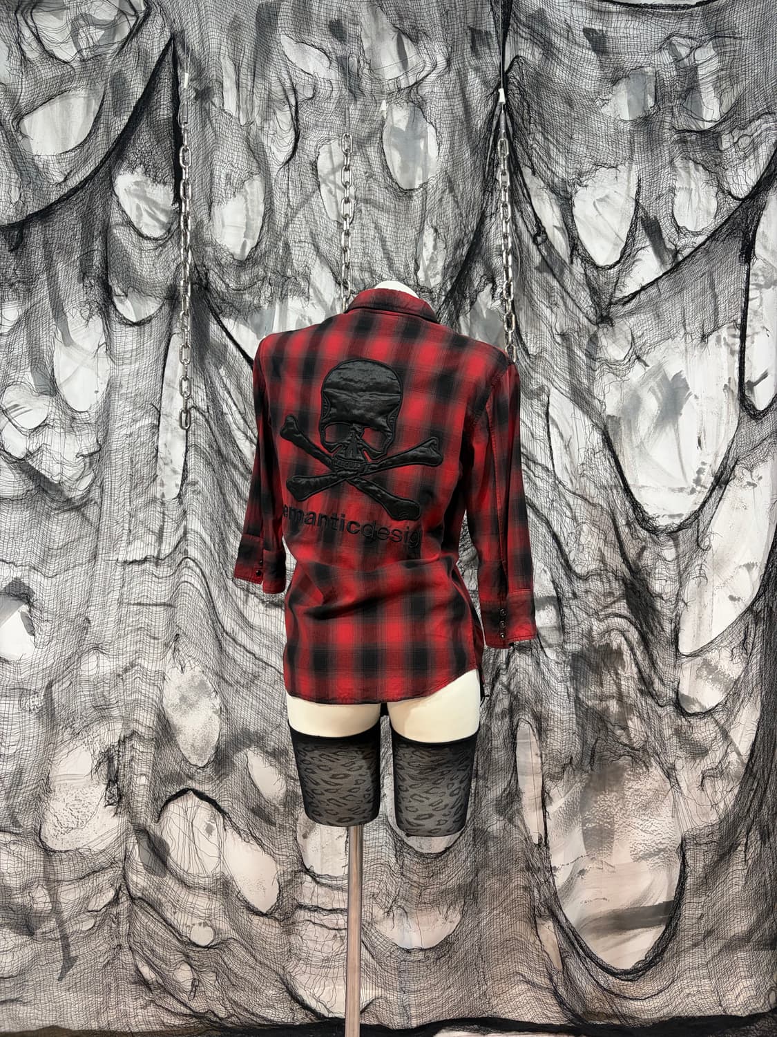 Roen x Semantic back skull check shirt 상품이미지1