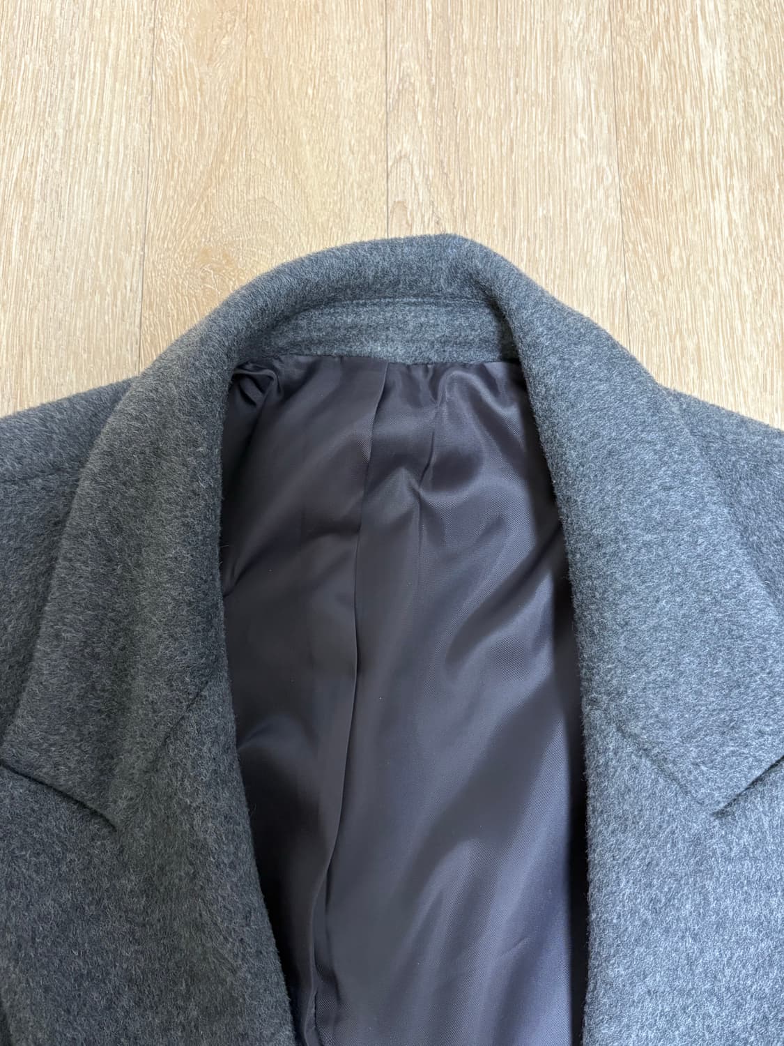 무신사스탠다드 캐시미어 블렌드 대디 숄더 더블 롱 코트 미디엄그레이 XL 상품이미지4