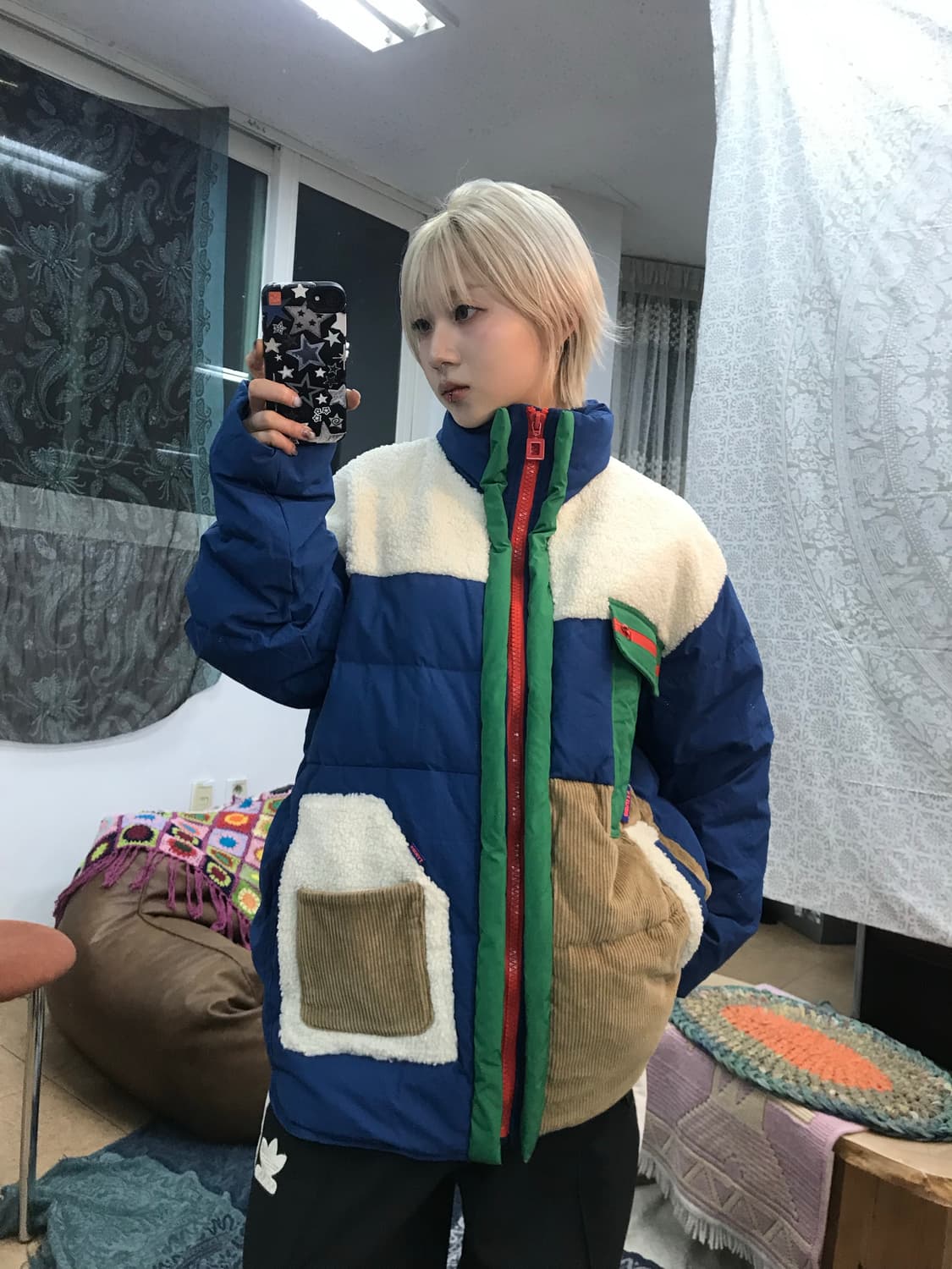 H.X STUIDIO 빈티지 후리스 배색 경량패딩  상품이미지8