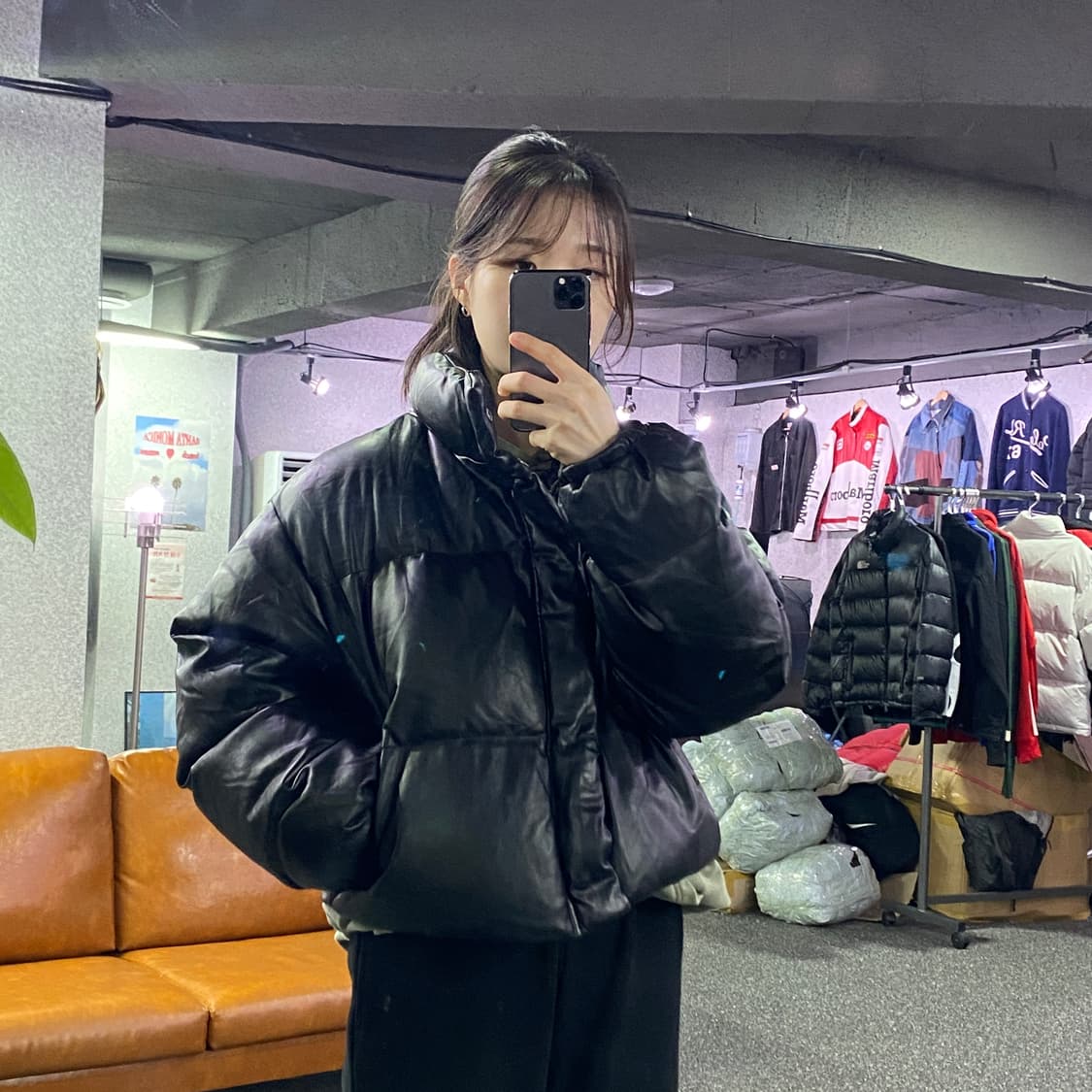 블랙업 레더 크롭 패딩 B3348 상품이미지1