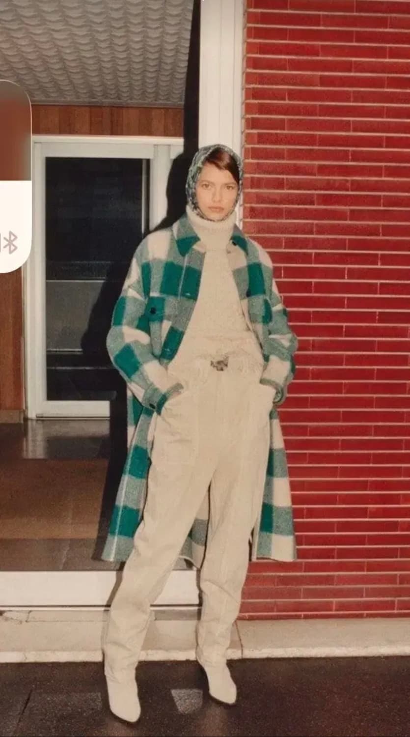1/ 이자벨마랑 폰티지 체크 롱코트 미드나잇블루 상품이미지2