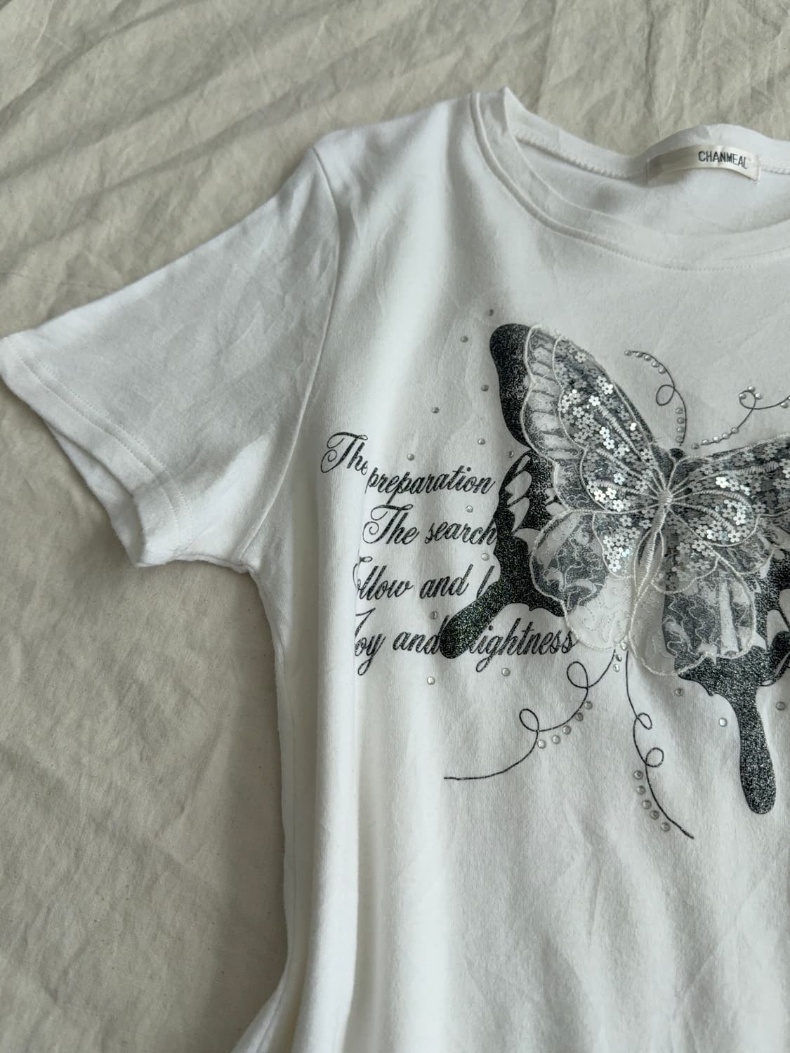 페어리 y2k 버터플라이 화이트 딱붙 반팔탑 상품이미지3