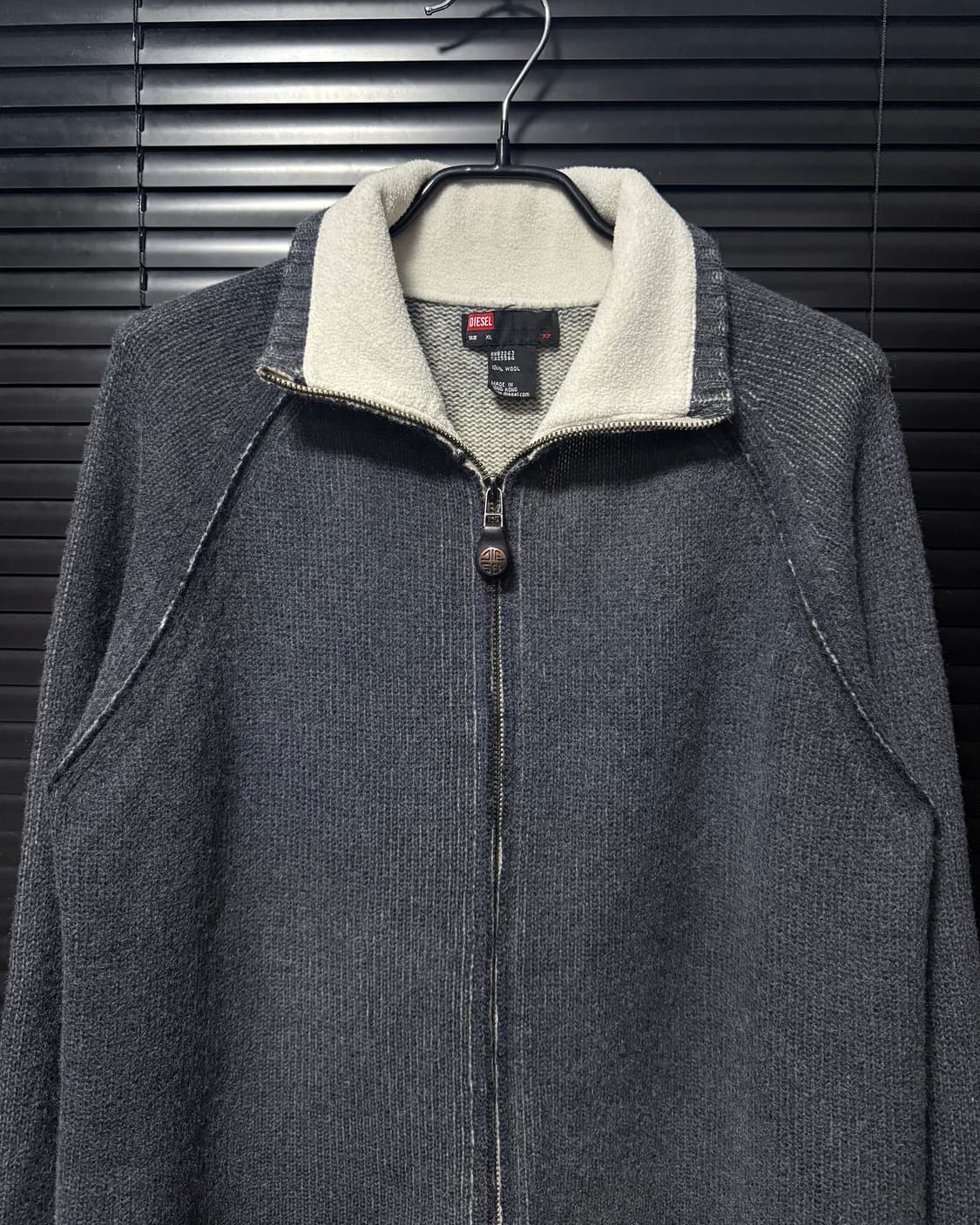 디젤 울 니트 골지 스웨터 하이넥 집업 가죽 지퍼 배색 고스 펑크 락 상품이미지4