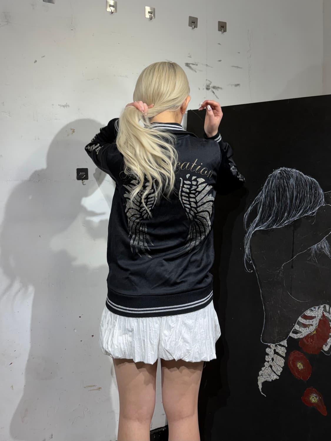 JPN 일본 빈티지 고딕 락 펑크 날개 프린팅 갸루 져지 M 상품이미지6