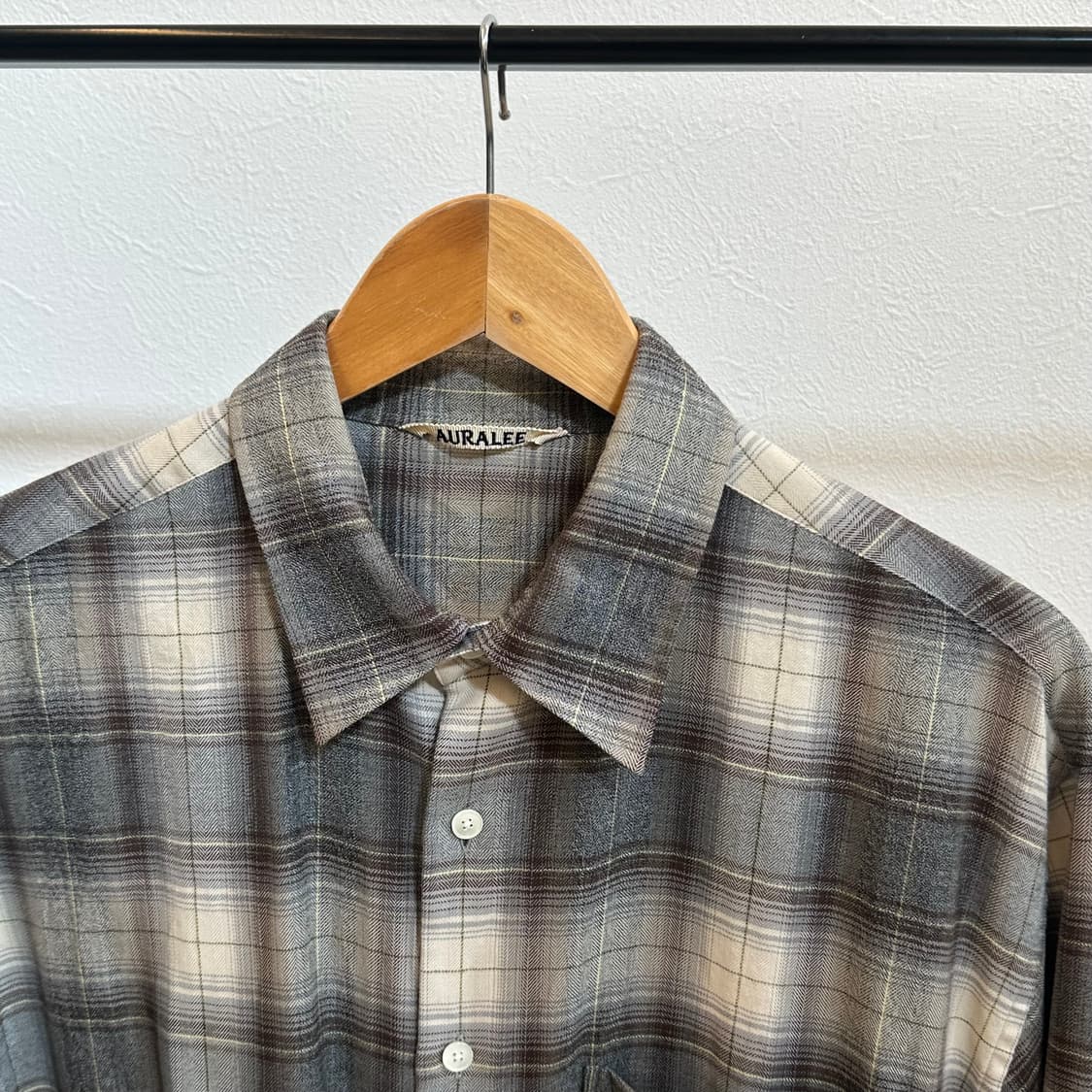 오라리 울 체크 셔츠 헤링본 그레이 4  상품이미지4