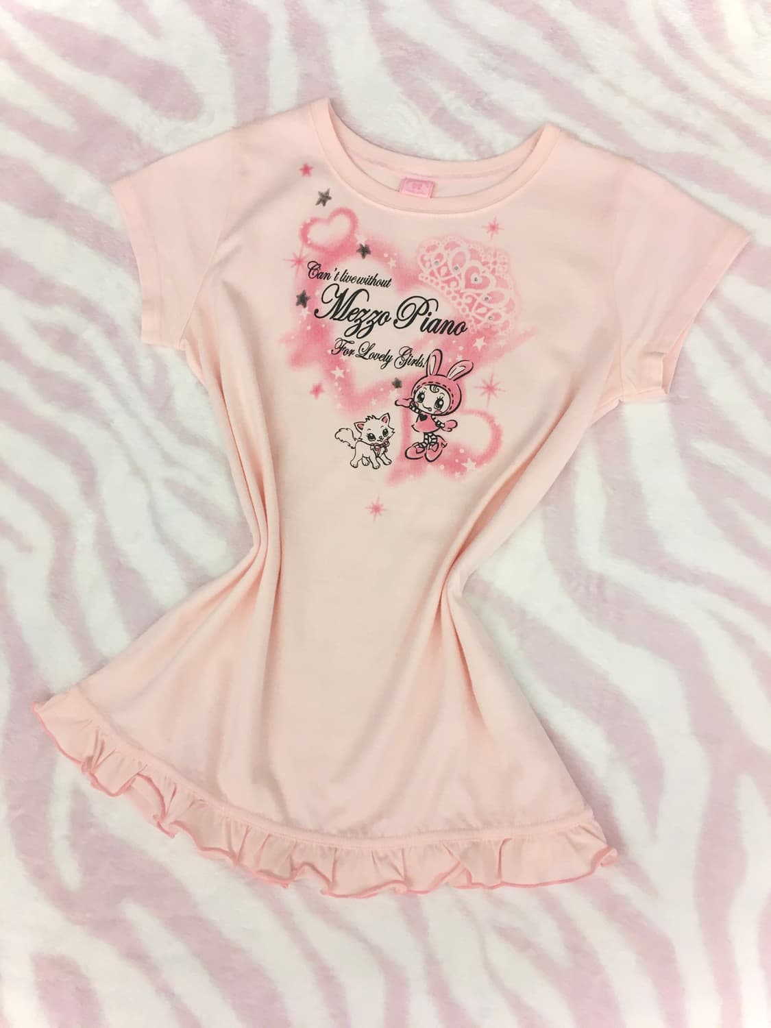 메조피아노 핑크 크라운하트 마스코트 프릴 티셔츠 히메갸루 조지후쿠 상품이미지2