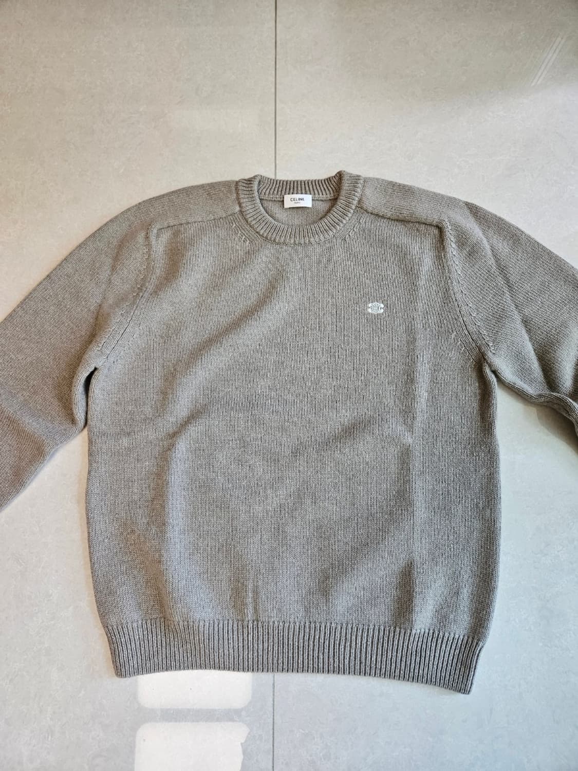 XL 셀린느 캐시미어 울 크루넥 트리옹페 스웨터 샌드  상품이미지7