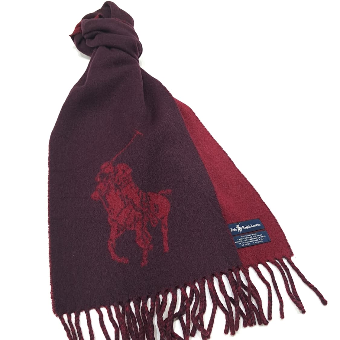 MX259 폴로 랄프로렌 퍼플 버건디 양면 빅포니 램스울 목도리 머플러 상품이미지3